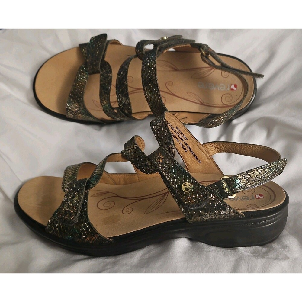 Women's Revere Miami/Emerald Adjustable Strappy Leather Sandal Slate *EMER-SLA - Picture 2 of 6